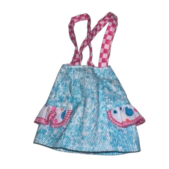 Vintage Barbie All American Denim Jumper Dress Acid Washed Blue Pink - Picture 1 of 3